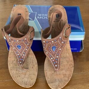 White Mountain Tan and Blue Embellished Sandals